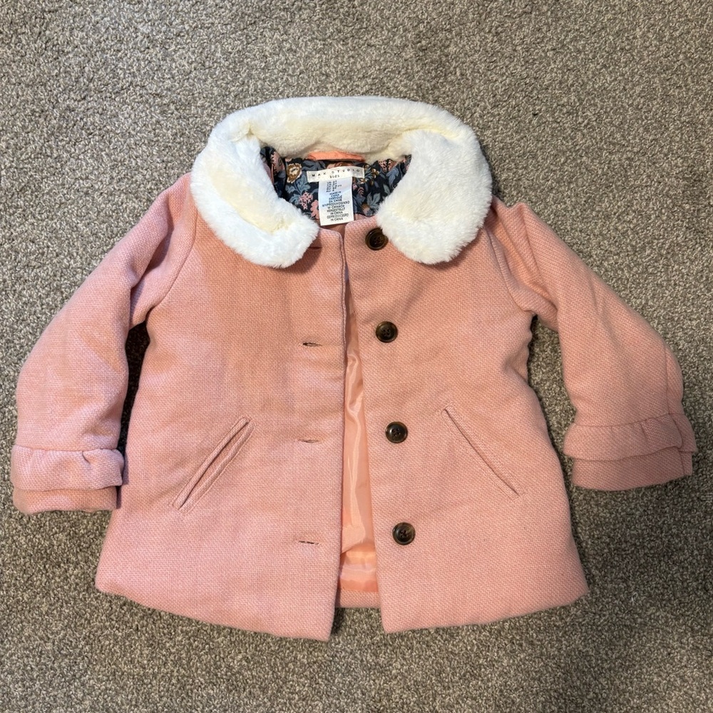 Max Studio Blush Pea Coat with Faux Fur Collar Girl's Toddler‎ Size 2T